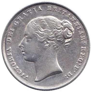 Fig. V — Queen Victoria in 1853, the year she accepted chloroform for the birth of Prince Leopold and lent her name to "anaesthesia à la reine."` / credit: `Wikimedia Commons — CC0.` (1853 shilling obverse crop)