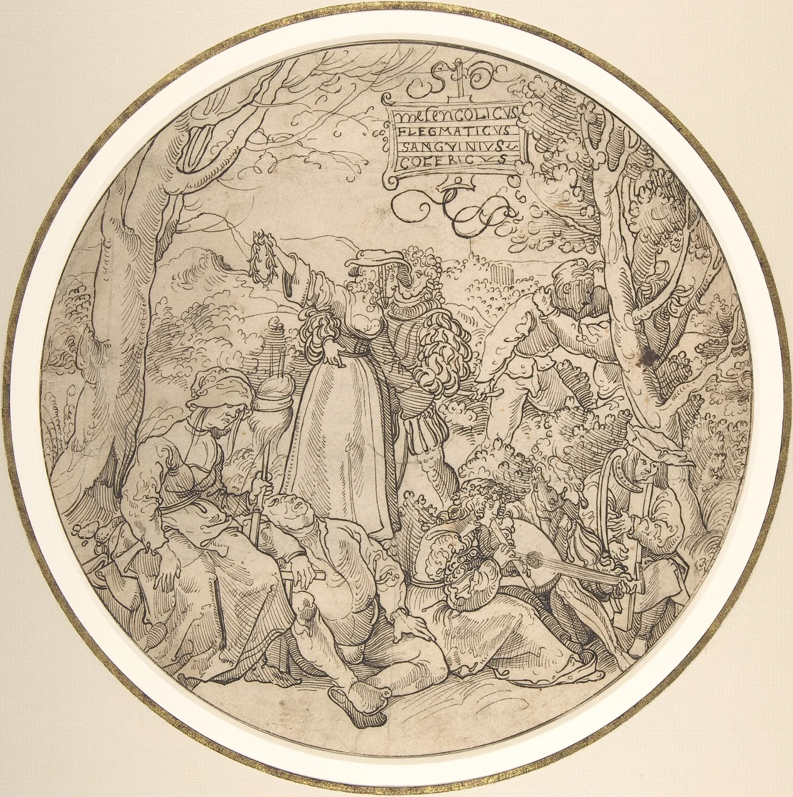 Engraving of the four temperaments as human figures.