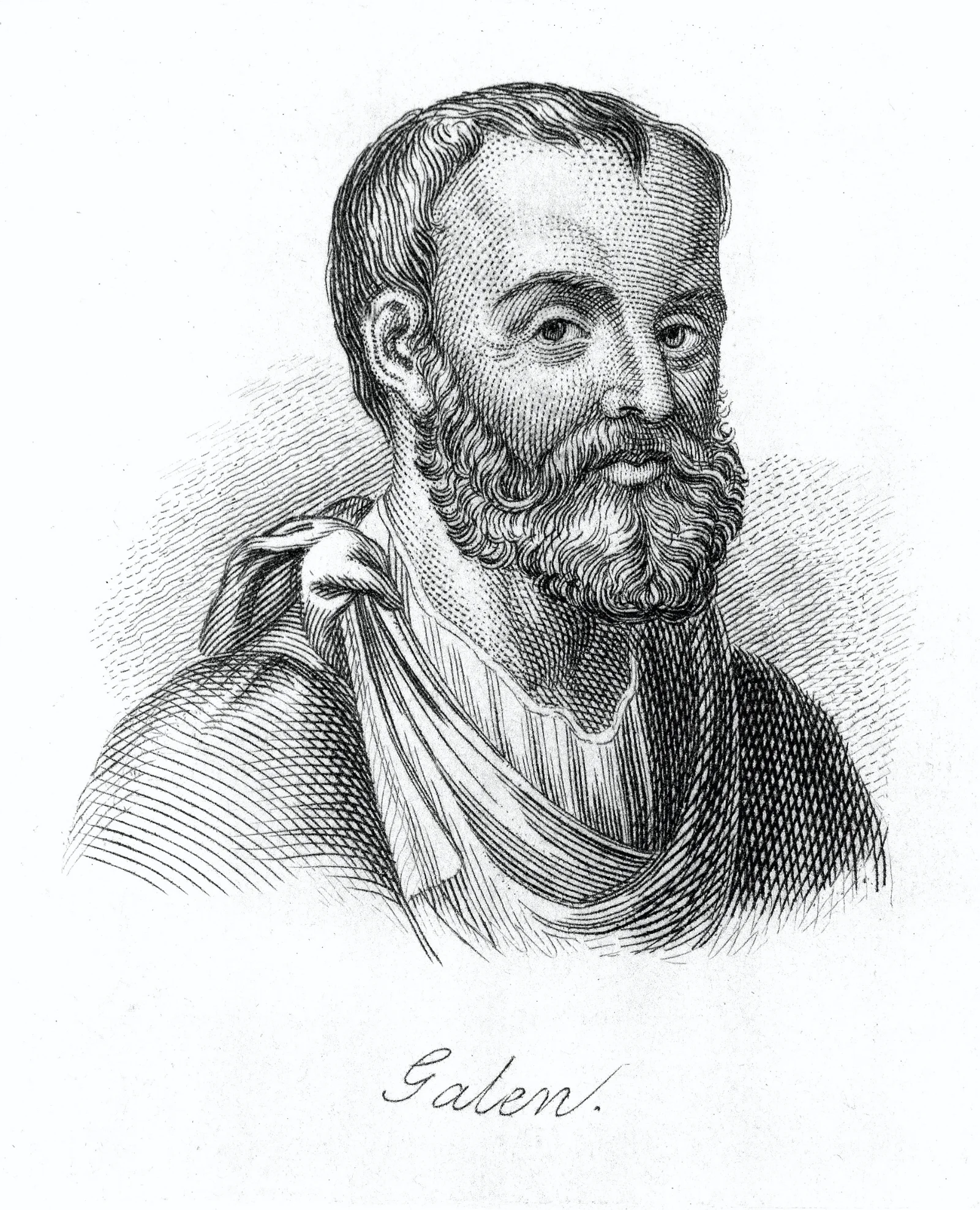 Line engraving portrait of Galen of Pergamon.