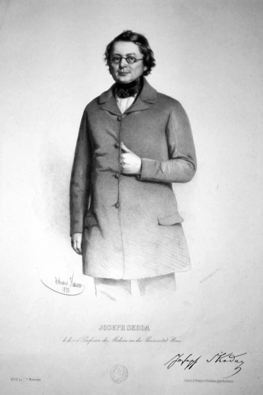 Lithograph portrait of Josef Skoda, 1850.